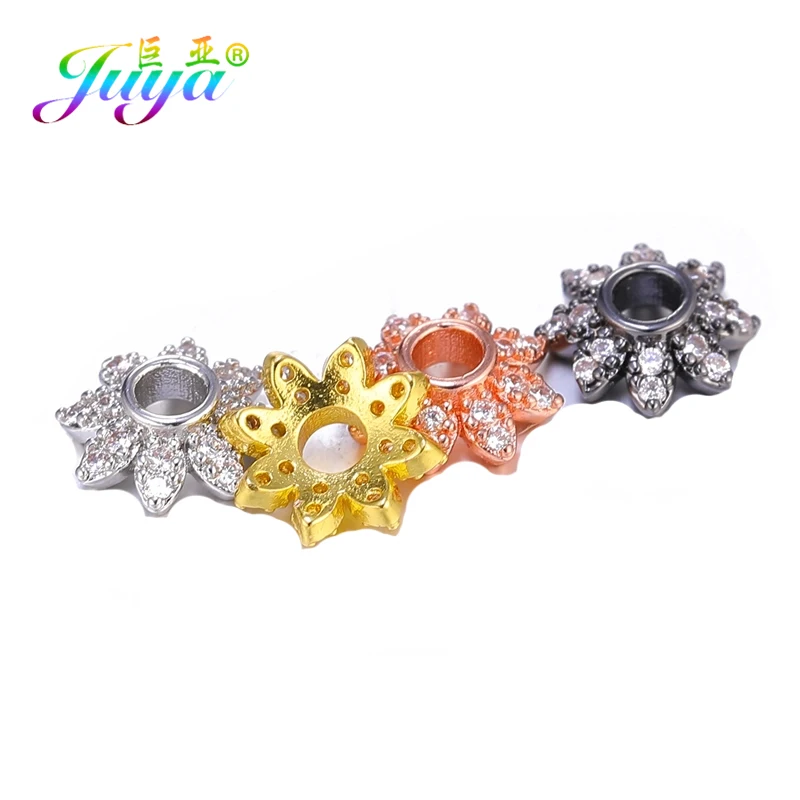 Juya DIY Gold Silver Plate Copper Flower Oval Bead Caps Accessories For Handmade Pearls Natural Stones Earrings Necklaces Making