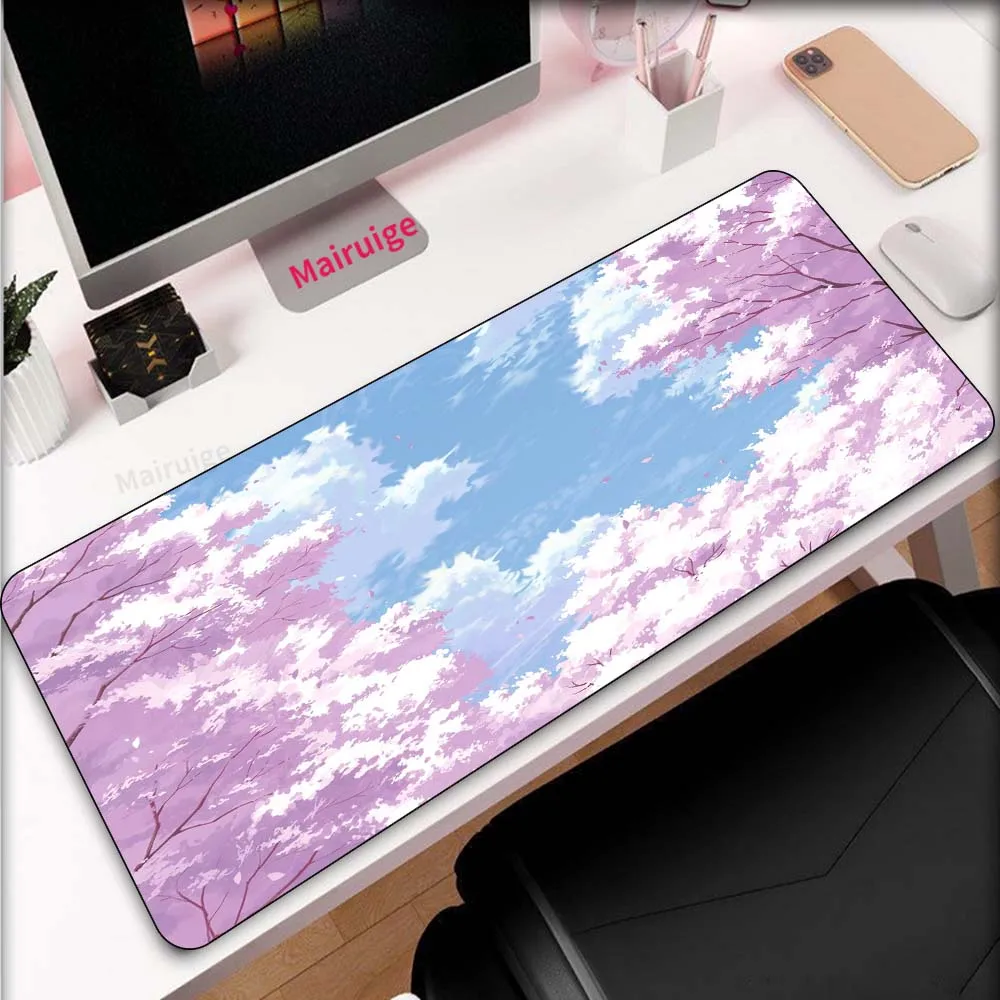 

Landscape Anime Pink Cherry Blossom Large Mouse Pad Laptop Gamer Accessories Keyboard Carpet Computer Desktop Anime Mousepad Mat