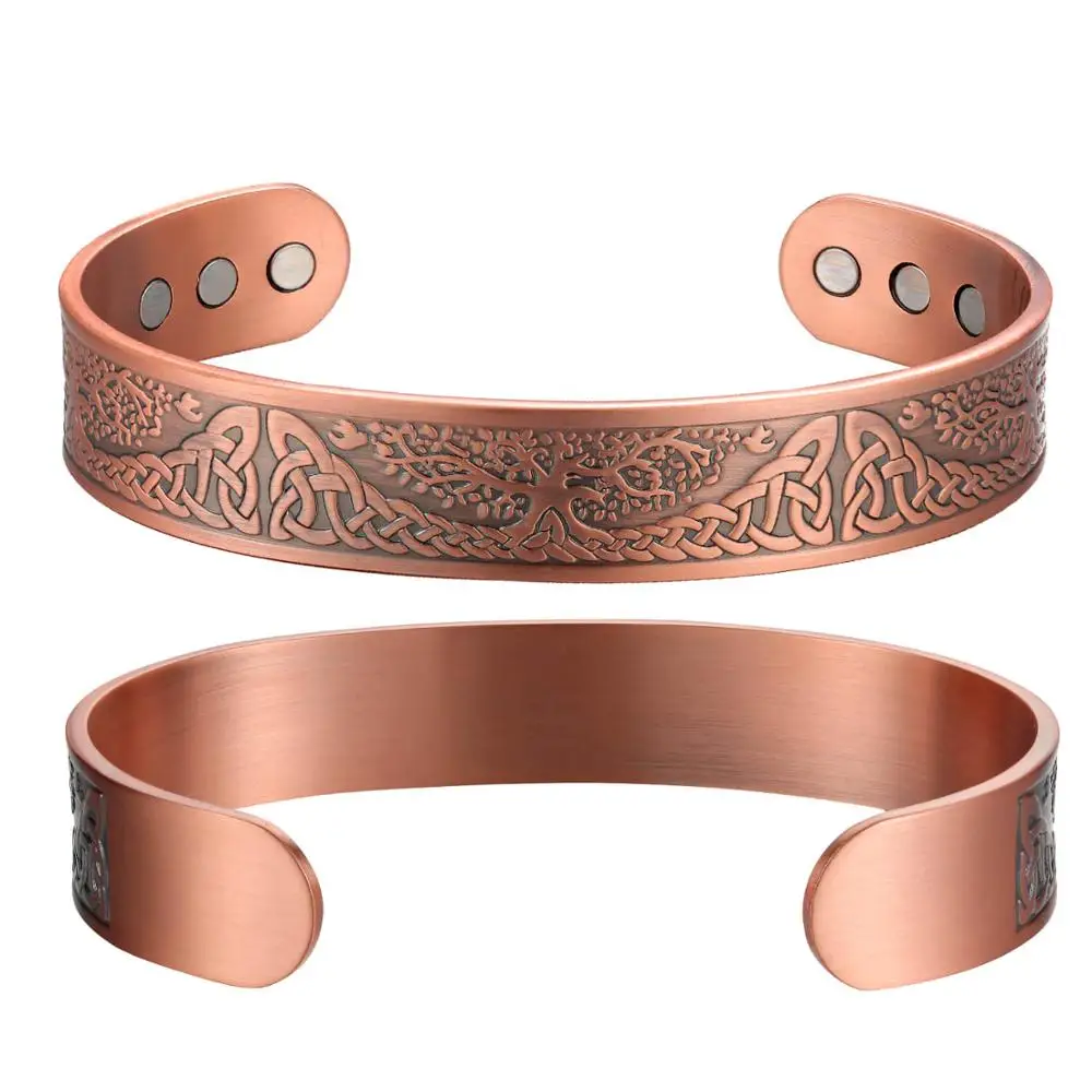 Magnetic Copper Bracelet & Bangles Health care Jewelry Lucky Gift Bangle Cuff For Women Carving Life Tree