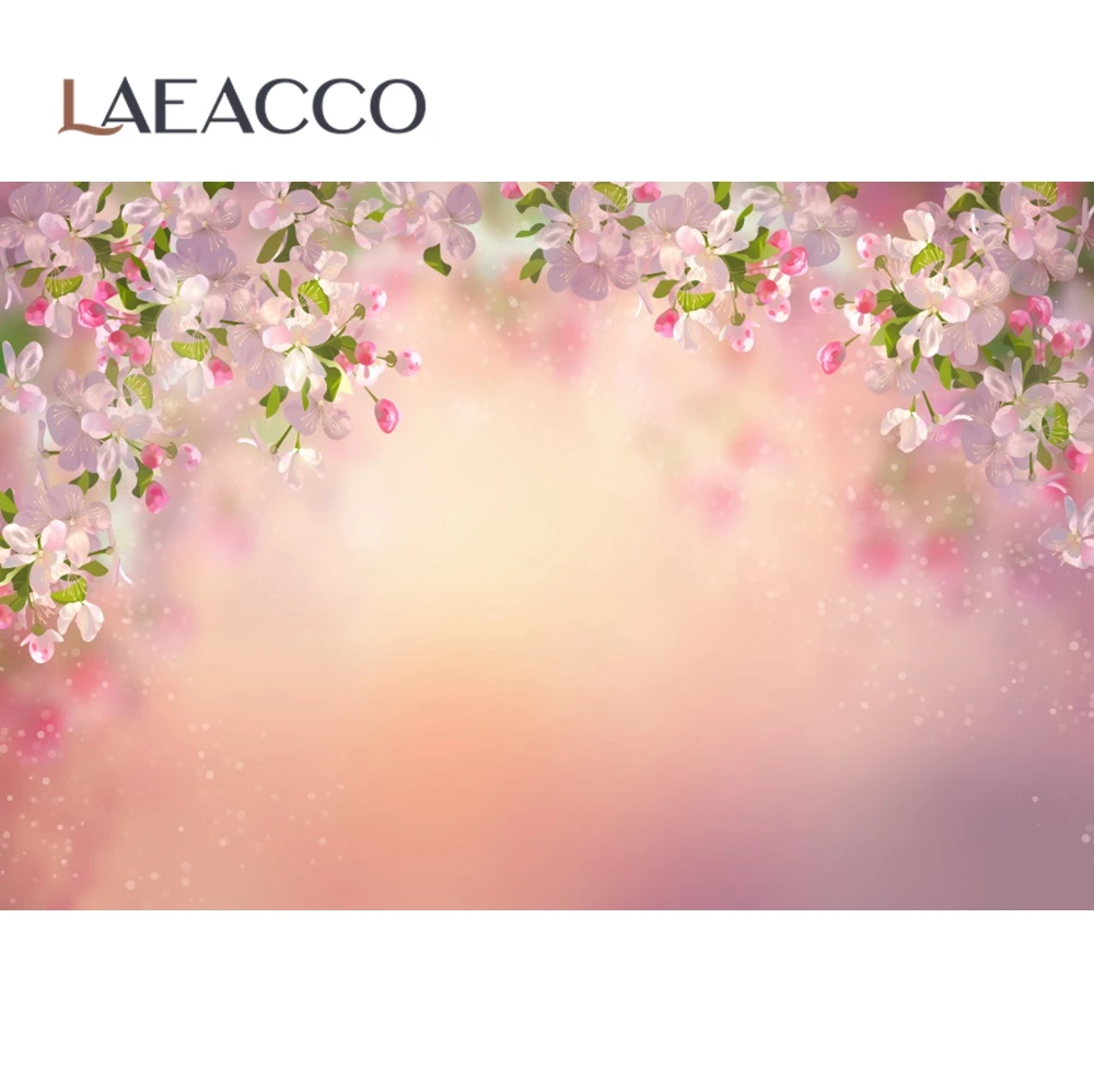 Laeacco Pink Spring Cherry Sakura Flowers Polka Dots Baby Newborn Love Portrait  Photo Backdrops Photo Backgrounds Photo Studio