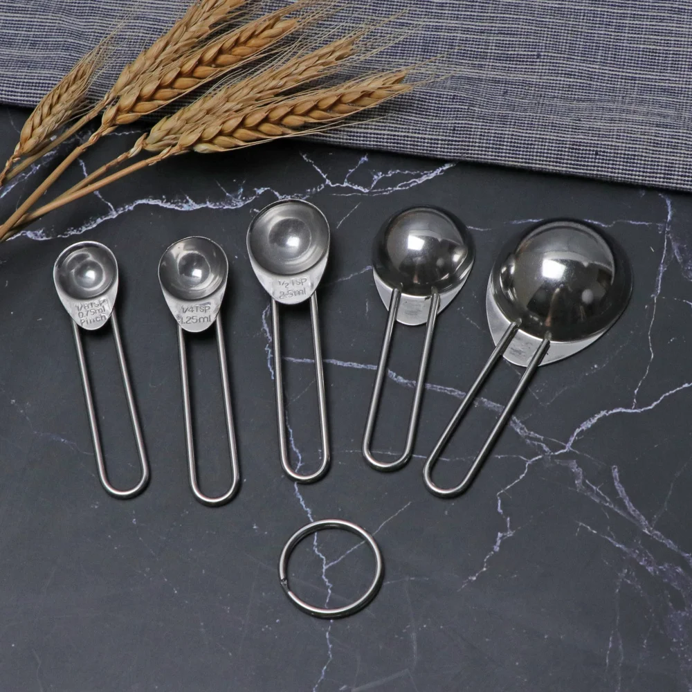 Jaswehome 5pcs/ Set 430 Stainless Steel Measuring Spoons Small Tablespoon With Metric and US Measure Kitchen Tools 5 Sets/Lot