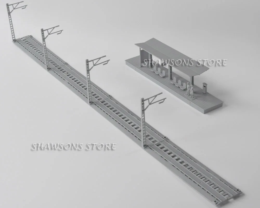 Puente de sobrepaso para peatones, piezas de plástico, pista de riel, estación de tren para modelos de trenes a escala 1/87