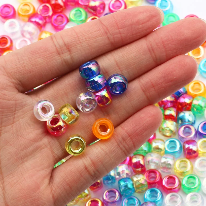 100 sztuk 6*9mm okrągłe dredy koraliki akrylowe Big Hole Spacer koraliki do włosów do tworzenia biżuterii DIY bransoletka naszyjnik Craft robótki