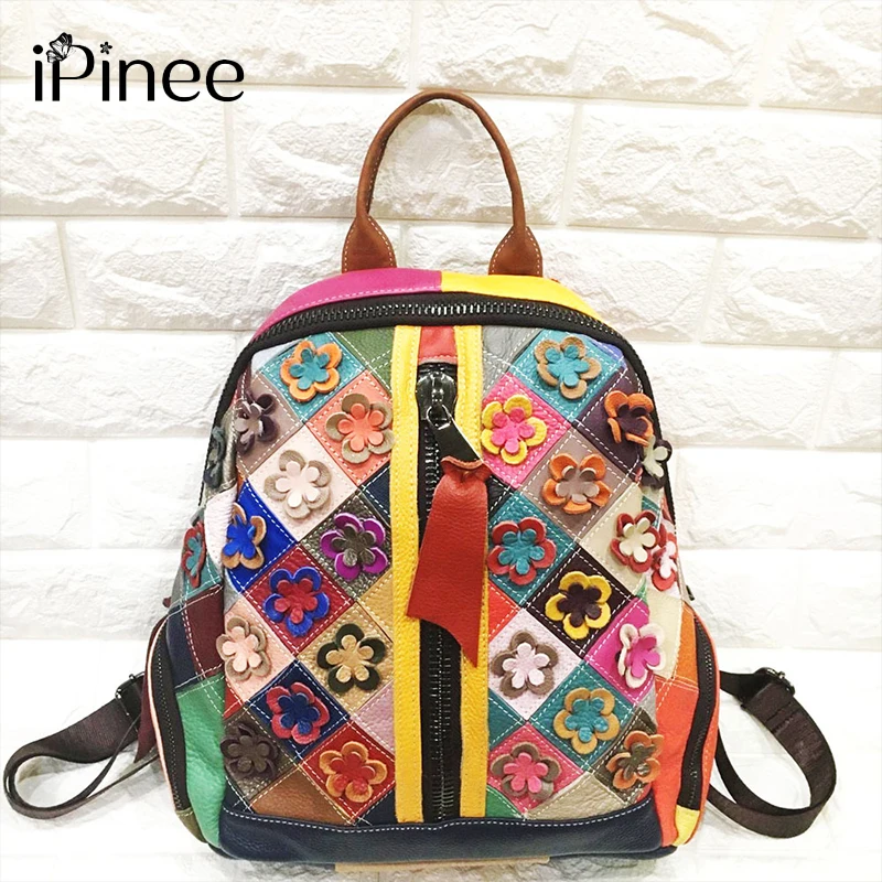 

iPinee Vintage Design Flower Patchwork Backpacks For Women Colorful Style Large School Shoulder Bags Female Casual Travel Bag