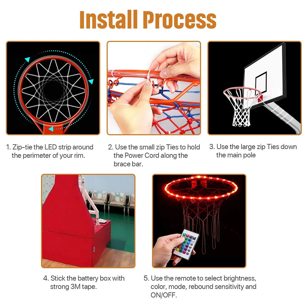 Explosive LED Luminous Basketball Frame Light String Outdoor Rainproof Luminous Basketball Color Changing Basketball Ring Lamp