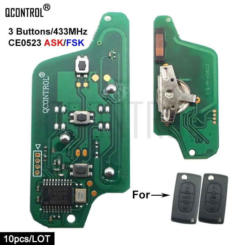 QCONTROL Remote Key Circuit Board for Peugeot 807 407 308 307 207 CC SW Expert Partner Auto Door Lock (CE0523 ASK/FAK) Car fob