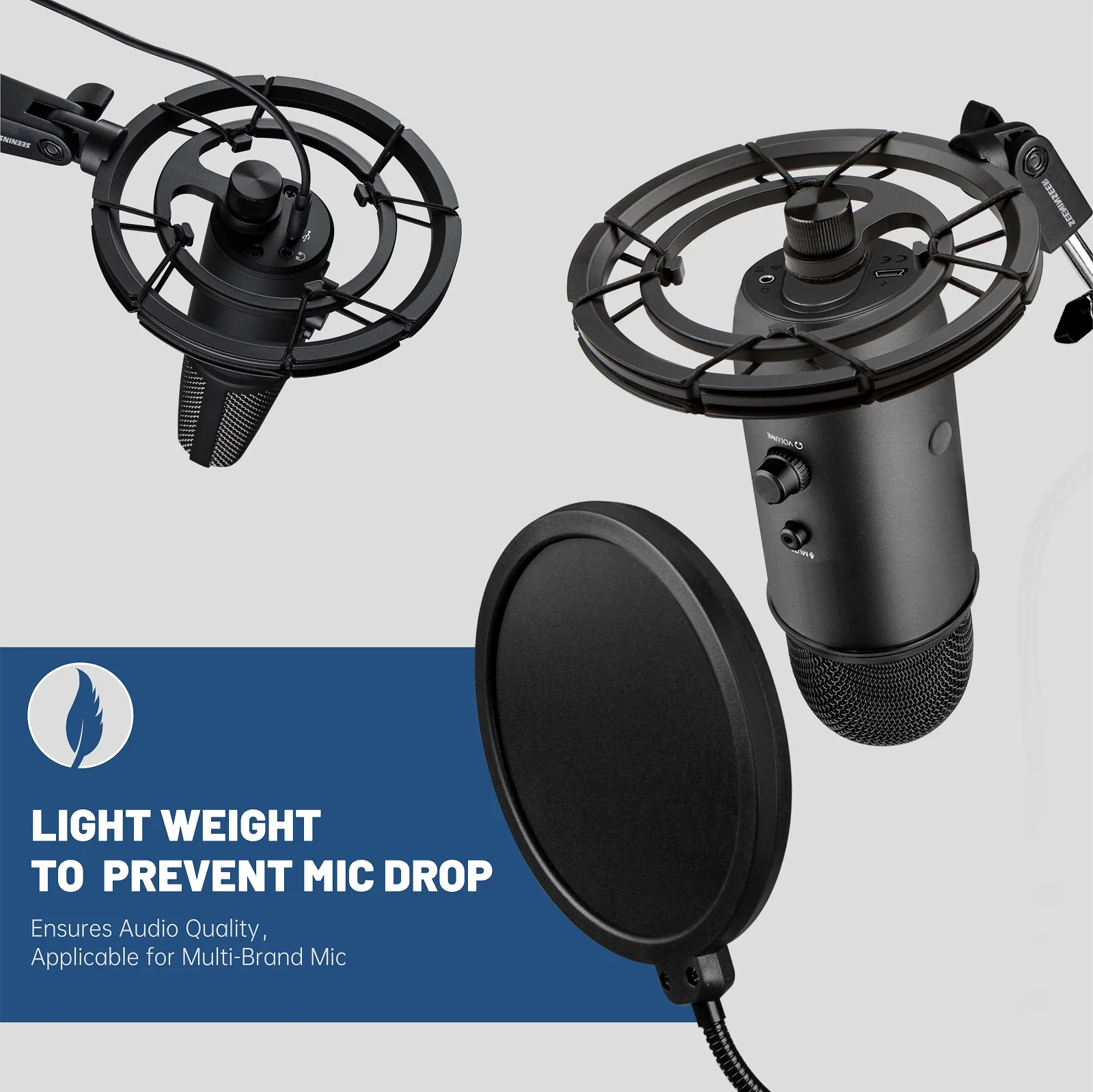 ไมโครโฟน Shock Mount โลหะน้ำหนักเบา Shock Mount การจับคู่แขน Mic สำหรับ Podcast,Gaming,การบันทึก