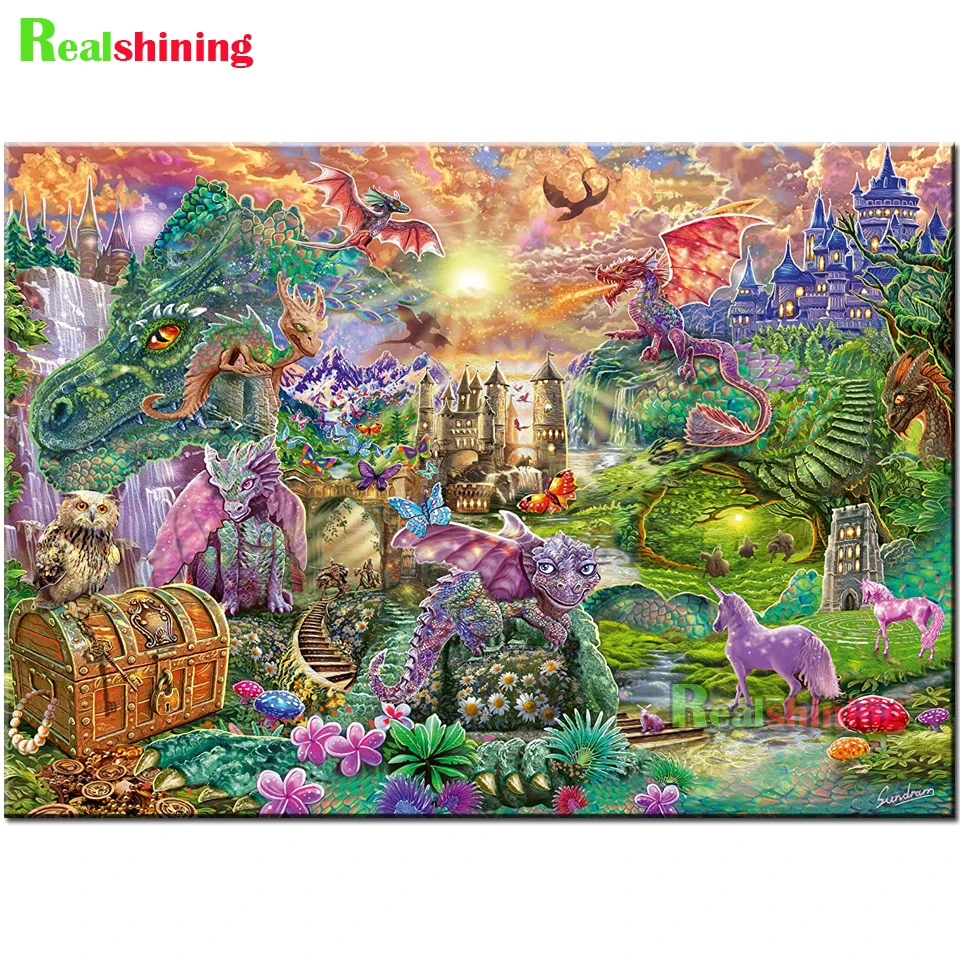 Fantasy Dinosaurs Palaces,3d Crystal Diamond 5d diy diamond painting Puzzle embroidery full square round diamond mosaic,N2289