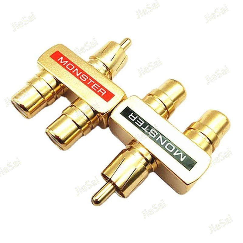 2pcs Y Type Connector Plug Adapter AV/audio Splitter Gold-plated RCA Male Plug to Double Famale Interface Socket Converter