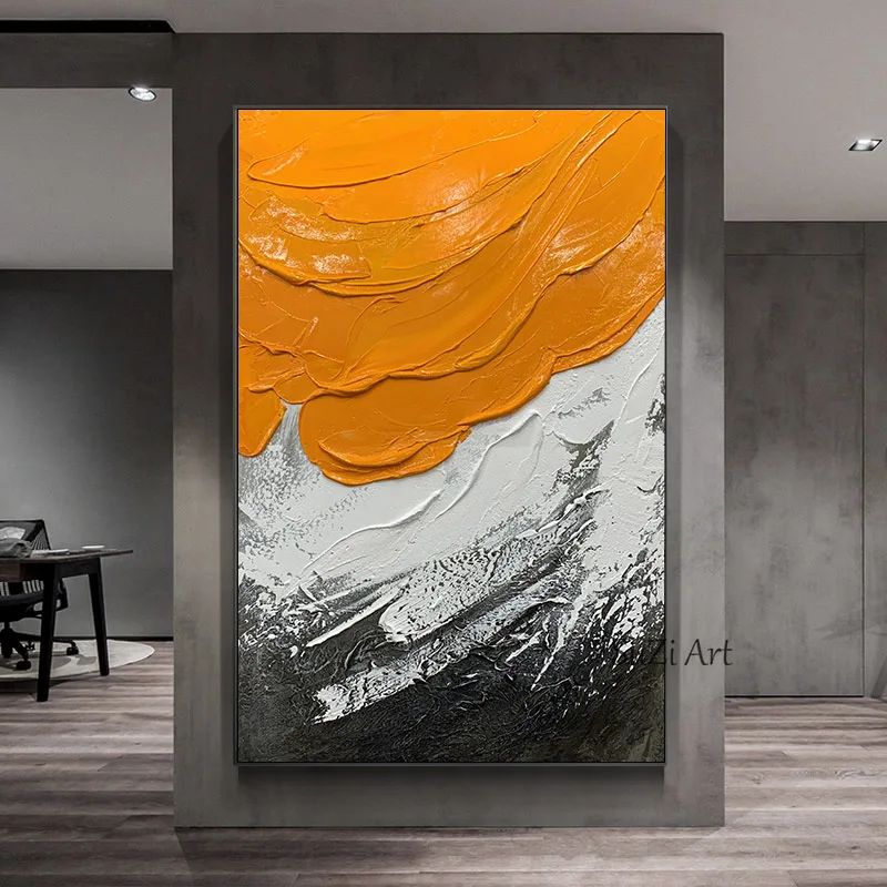 

Hand Painted Abstract Oil Painting Orange Colourful Texture On Canvas Abstract Wall Art Picture Living Room Bedroom Wall Decor