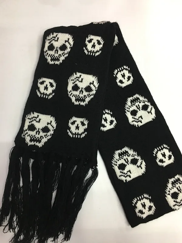 Dragon Skull Scarf Unisex Women Man Winter Knitted Pashmina Shawl Black Acrylic Echarpe Luxury Female Skeleton Wrap with Fringes