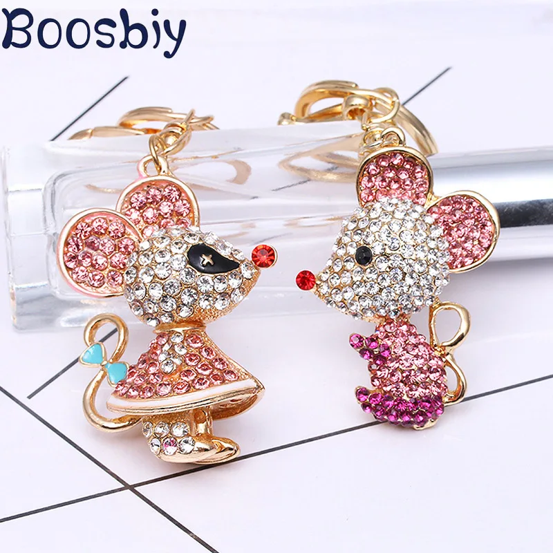 Boosbiy New Arrival Crystal Mouse Keychain Cute Cartoon Key Chain Gifts for Women Llaveros Mujer Car Bag Accessories Key Ring