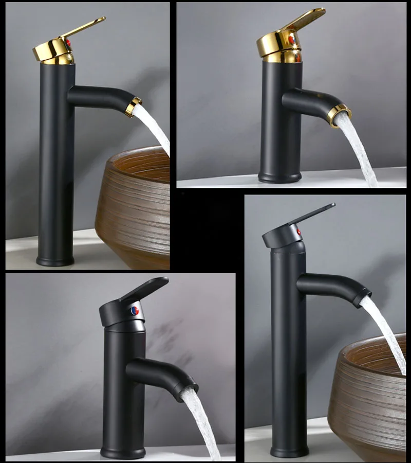 Basin Sink Bathroom Faucet Deck Mounted Hot Cold Water Basin Mixer Taps Matte Black Gold Lavatory Sink Tap Crane Toilet Faucet