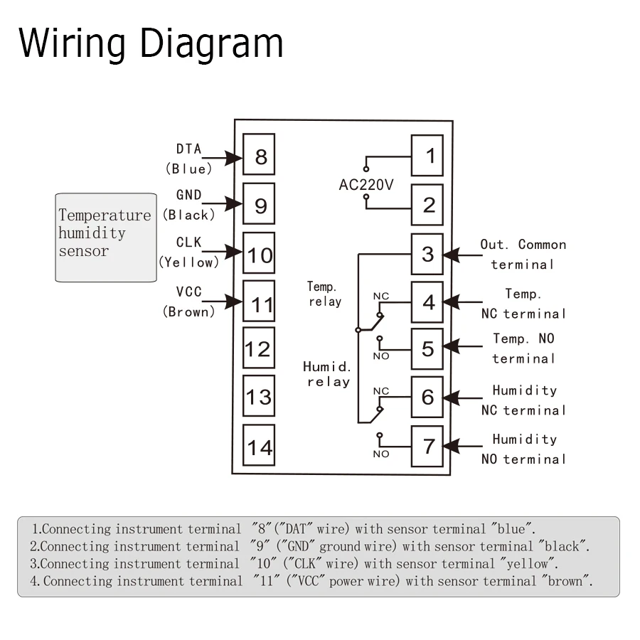 High precision Up to 130 Celsius Wide Voltage Design Digital Temperature and Humidity Controller with Combined Sensor and Cables