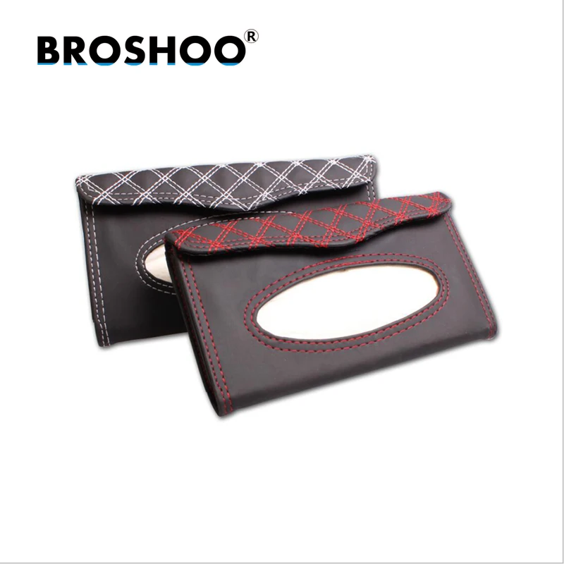 

BROSHOO Car Styling Car Sun Visor Tissue Box Leather Tissue Bag Contains Paper Towels Car Interior Accessories Stowing Tidying