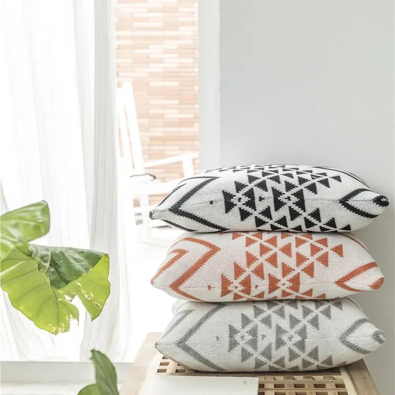 Geometric Rectangle Pillow Cover 3 Color Skin-friendly Comfortable Throw Cushion Cover Lumbar Pillow Waist Cushion Cover Decor