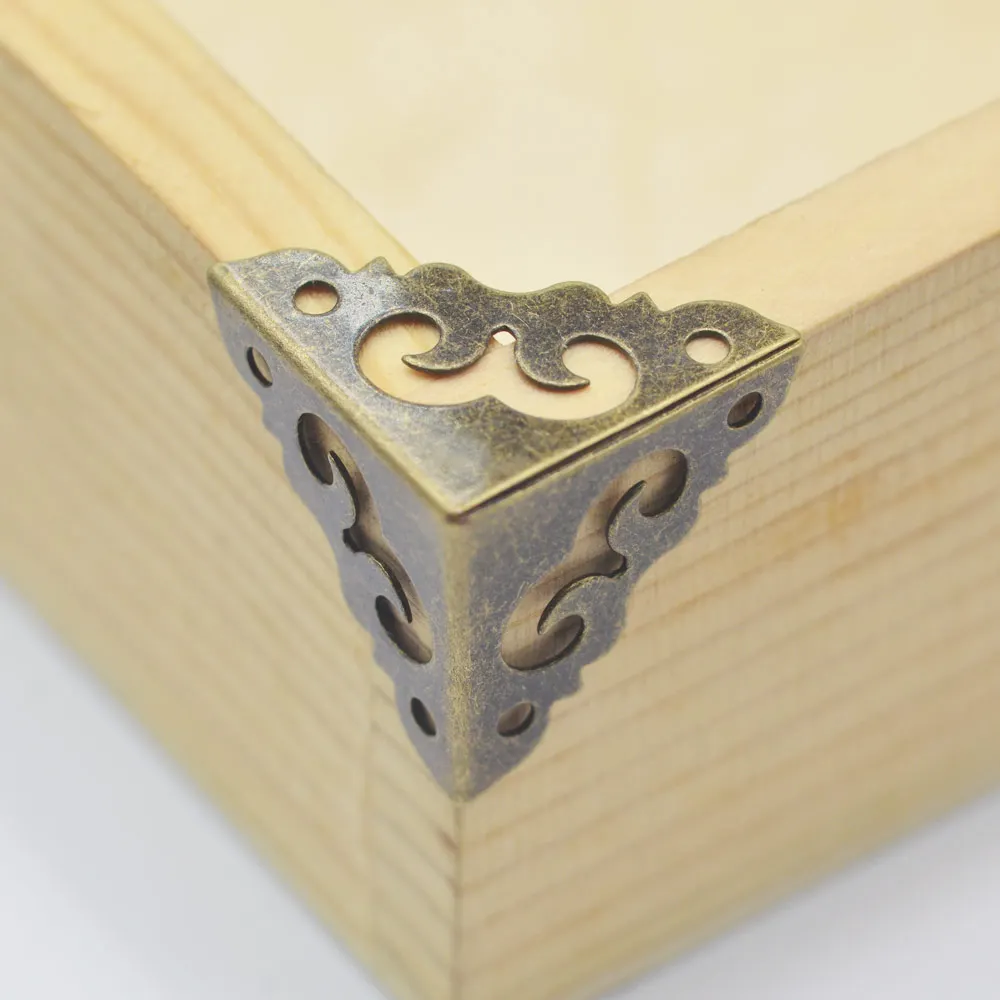 20Pcs Antique Jewelry Box Corner Wooden Case Corner Protector Bronze Tone Flower Pattern Carved Metal Home Decor Crafts