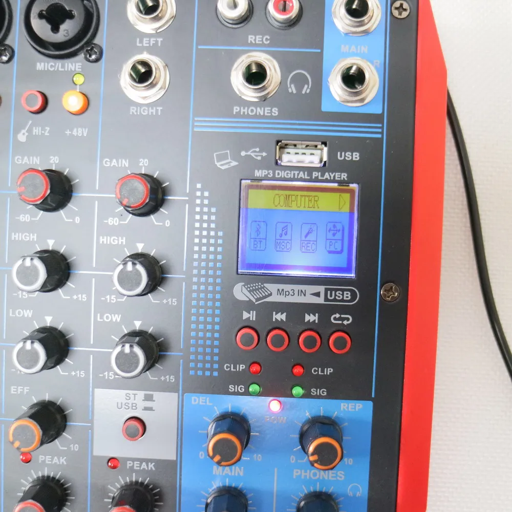 Micrófono condensador dinámico de 6 canales, mezclador de tarjeta de sonido Digital, Bluetooth, USB, ordenador, PC, portátil, en vivo, consola de Audio de 48V, guitarra