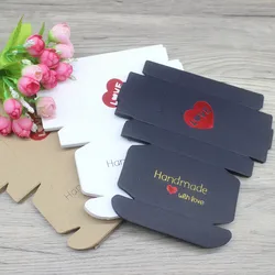 New 10Pcs 8x6x2cm White /Kraft /Black Jewelry display Packing Box Handmade With Love Cardboard Gift Package & Wedding Favourate