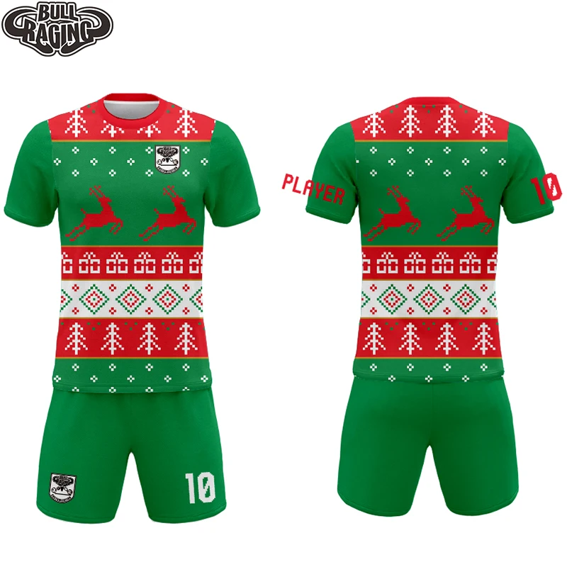 christmas pattern design soccer shirt short custom foootball uniform kits