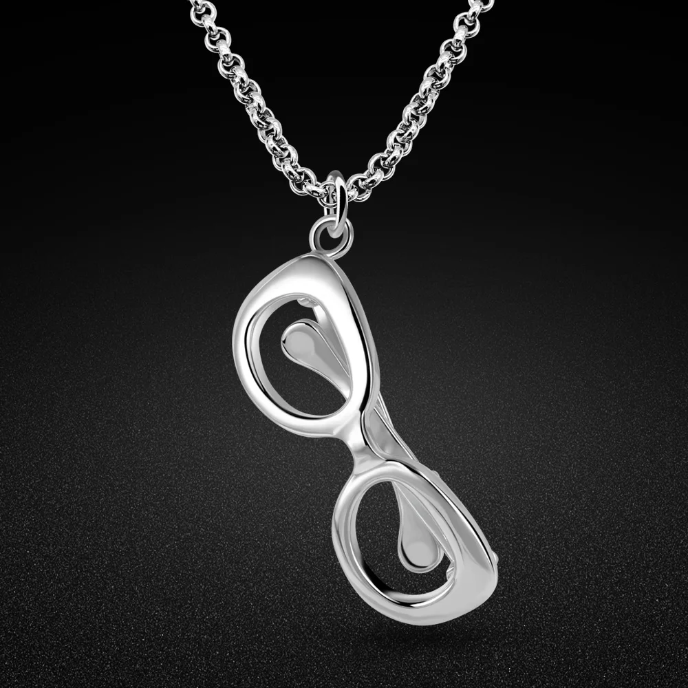 2020 new women's 925 silver necklace-creative glasses pendant solid silver charm necklace box chain 45-70cm length jewelry gift