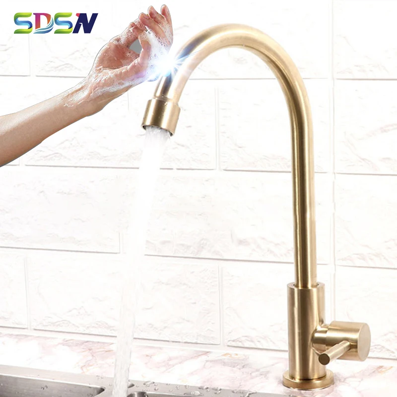 

Brushed Gold Kitchen Faucet SDSN Smart Touch Cold Kitchen Mixer Tap 304 Stainless Steel Kitchen Faucet Sensor Kitchen Mixer Taps