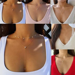 New 2020 Boho Vintage Necklaces For Women Gold Color Crystal Simple Pendant Necklace Multilayer Female Jewelry Gift