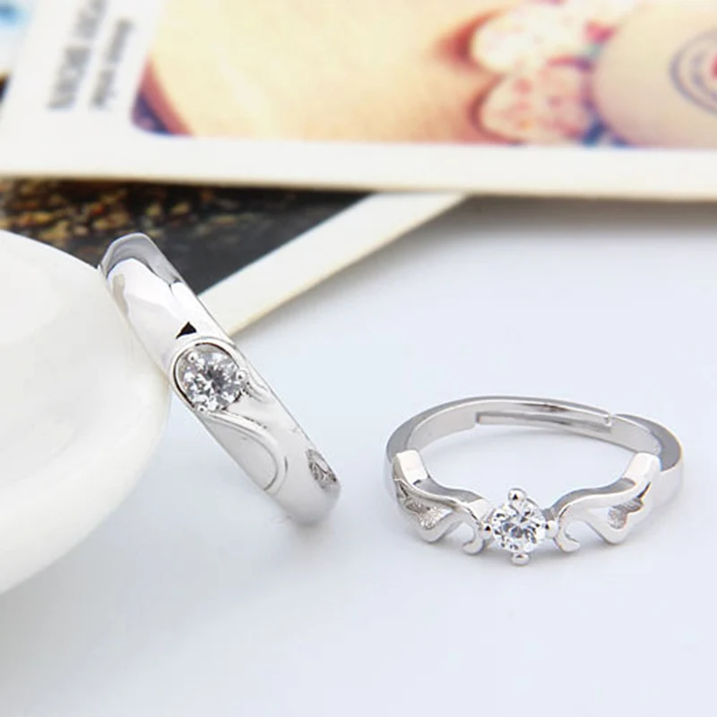 2 Pcs Lover Couple Zircon Adjustable Rings Love Rhinestone Opening Ring For Men Women Wedding Engagement Romantic Jewelry Gifts