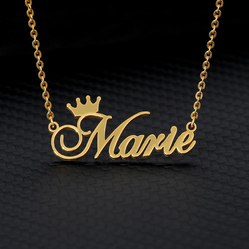 Custom Name Crown Font Necklace For Women Nameplate Personalized Stainless Steel Chain Choker Customized BFF Jewelry Gift