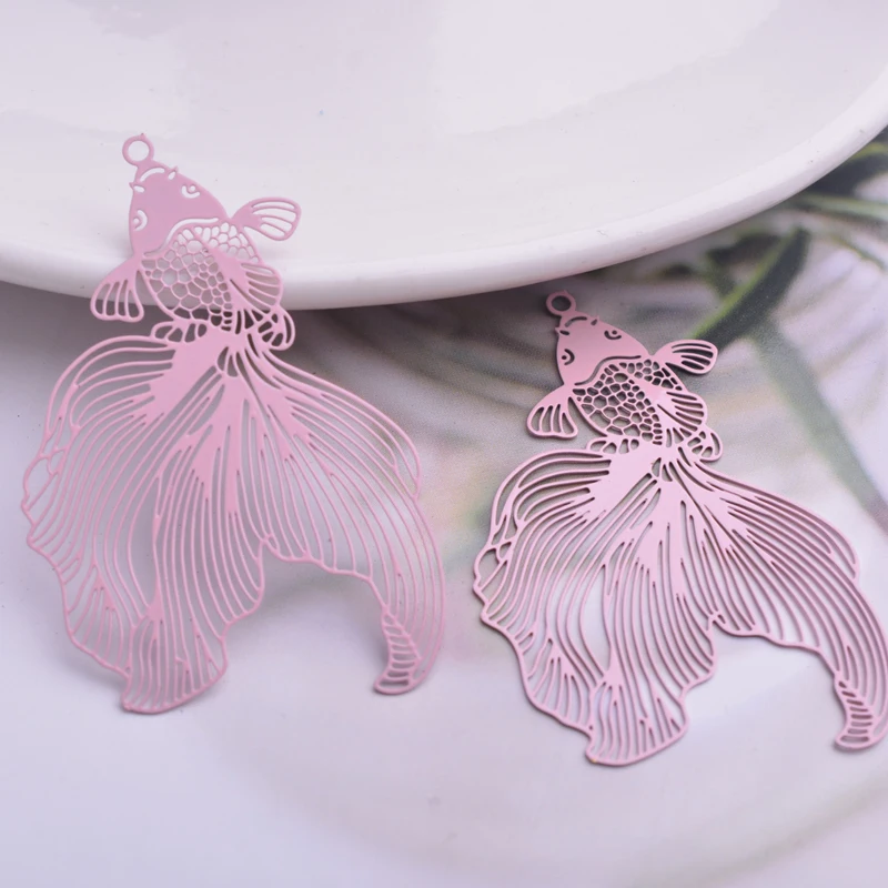30 Stück AB5587 32*49mm Silberfarbe und Roségold Goldfisch Charms – Detail 10