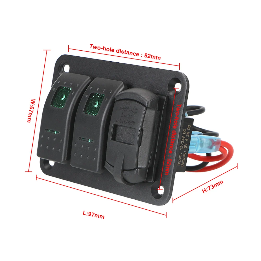 12/24V Rocker Switch Panel Dual USB Port for Car Marine Ship LED Rocker Switch Panel Circuit Breaker LED Voltmeter Waterproof