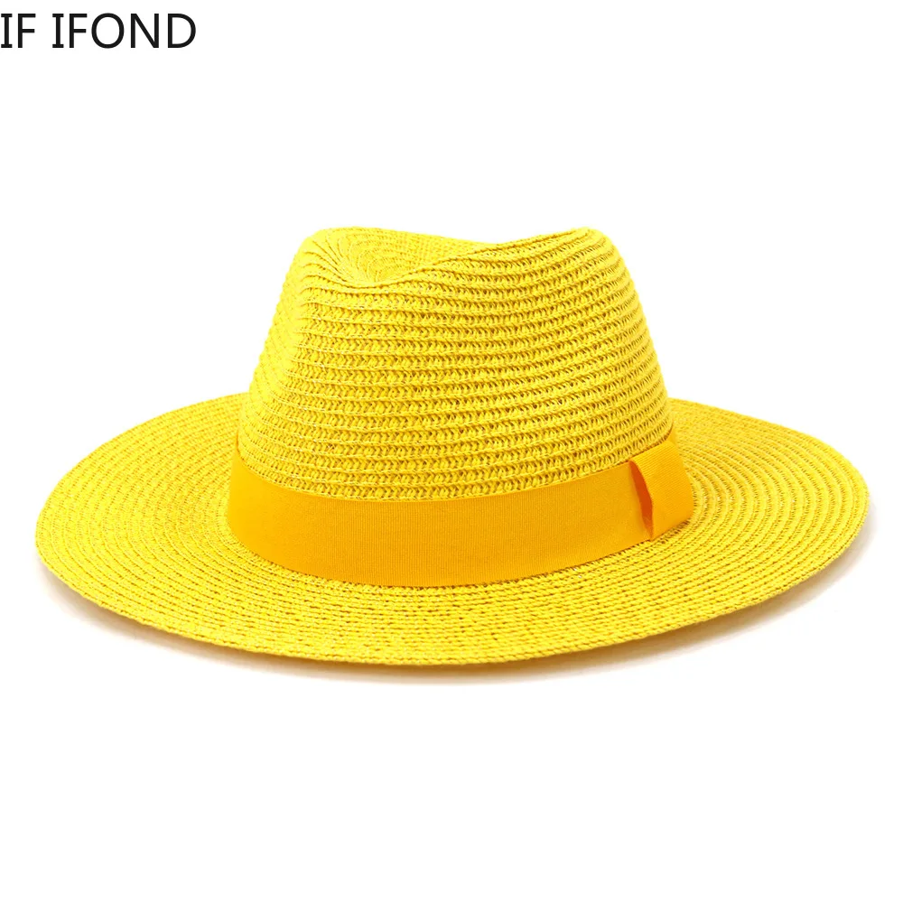 New Color Spring Summer Ribbon Breathable Sun Straw Hat Casual Vacation Panama Fedoras Hat Unisex Beach Jazz Hats Chapeau