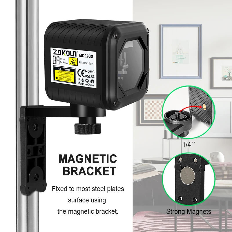 ZOKOUN Newest 2 Lines Laser Level Green/Red Beam Self-leveling Tilt Slash Horizontal & Vertical Cross Line with Magnetic Bracket