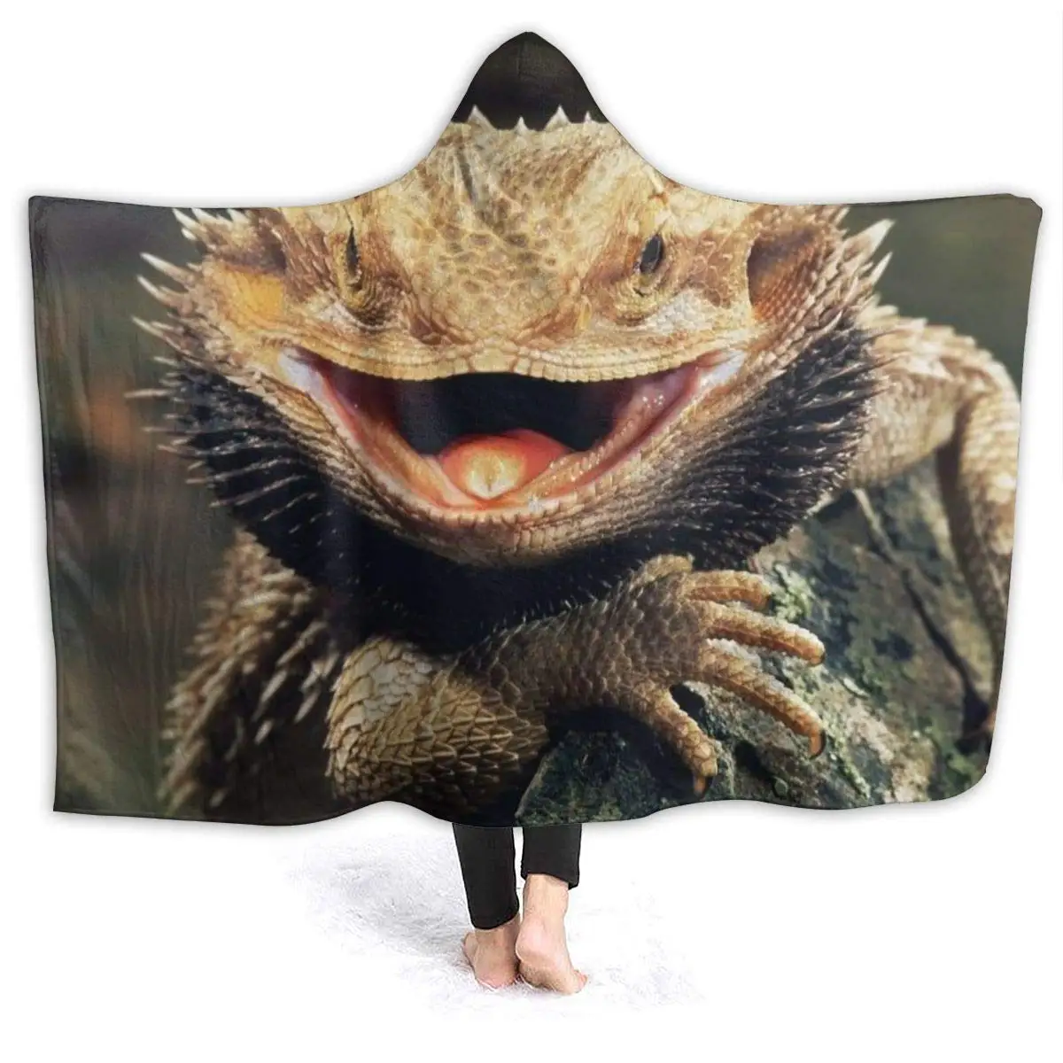 Hooded Blanket 3D Bearded Dragon Lizards Print Throw Plush Blankets Sherpa Fleece Soft Winter Warm Novelty Cape Wrap Wearable