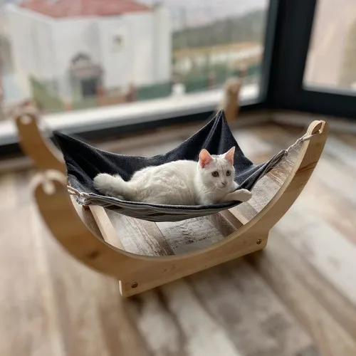 Kemique Grey Kate Wooden Cat Hammock, Cat Bed, Cat House