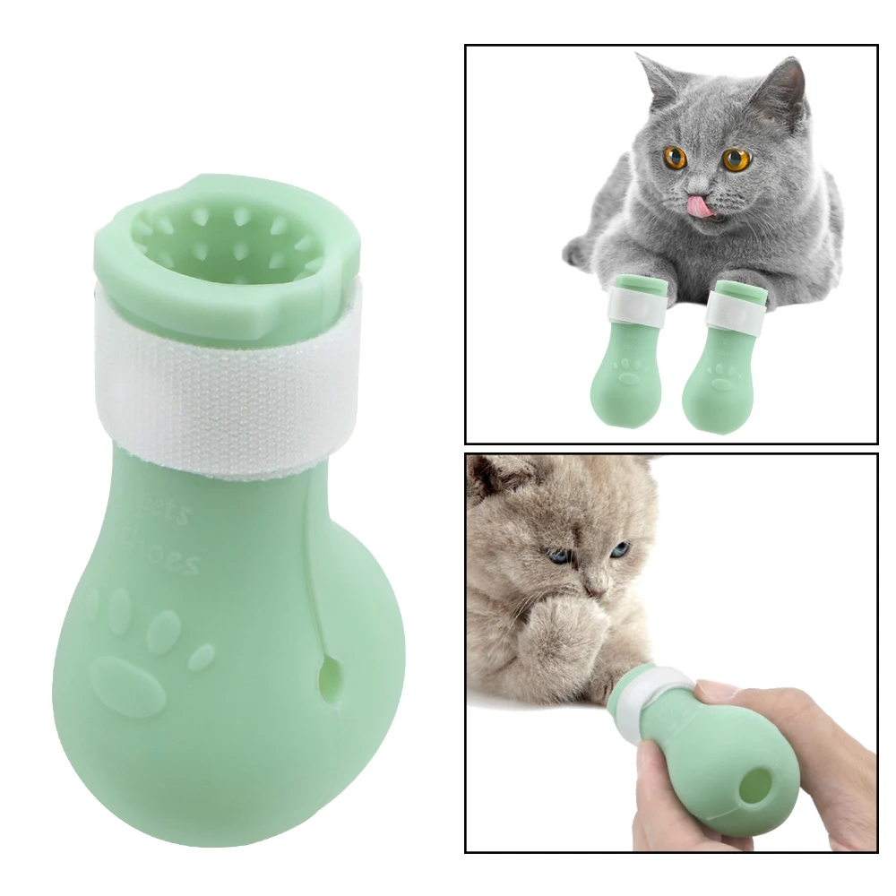 Cortar uñas baño antiarañazos mordida lavado Protector de pata botas zapatos mascota gato pies conjunto silicona