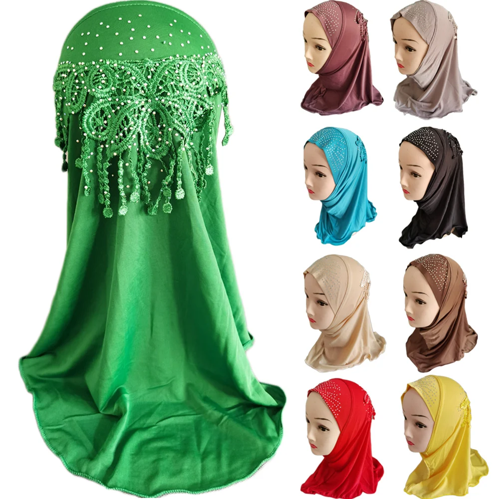 

Ramadan Kids Girls Muslim Hijab Turban One Piece Amira Cap Underscarf School Islamic Ready To Wear Instant Headwrap Scarf 2-6Y