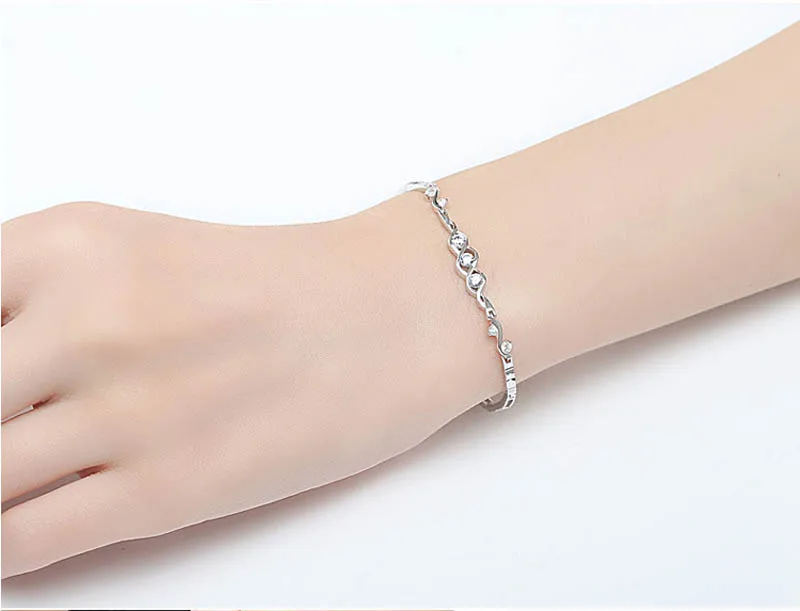 Authentic S925 Sterling Silver Angel Heart Bracelet Bangle For Women Girl Lady Wedding Birthday Gift