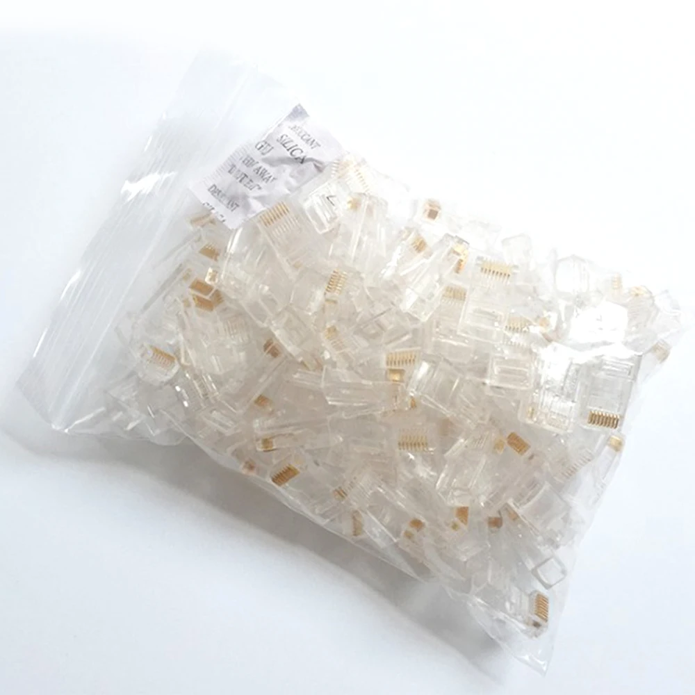 100PCS RJ45 8P8C CAT6 Crystal Head Modular Plug Gold Plated Network Connector