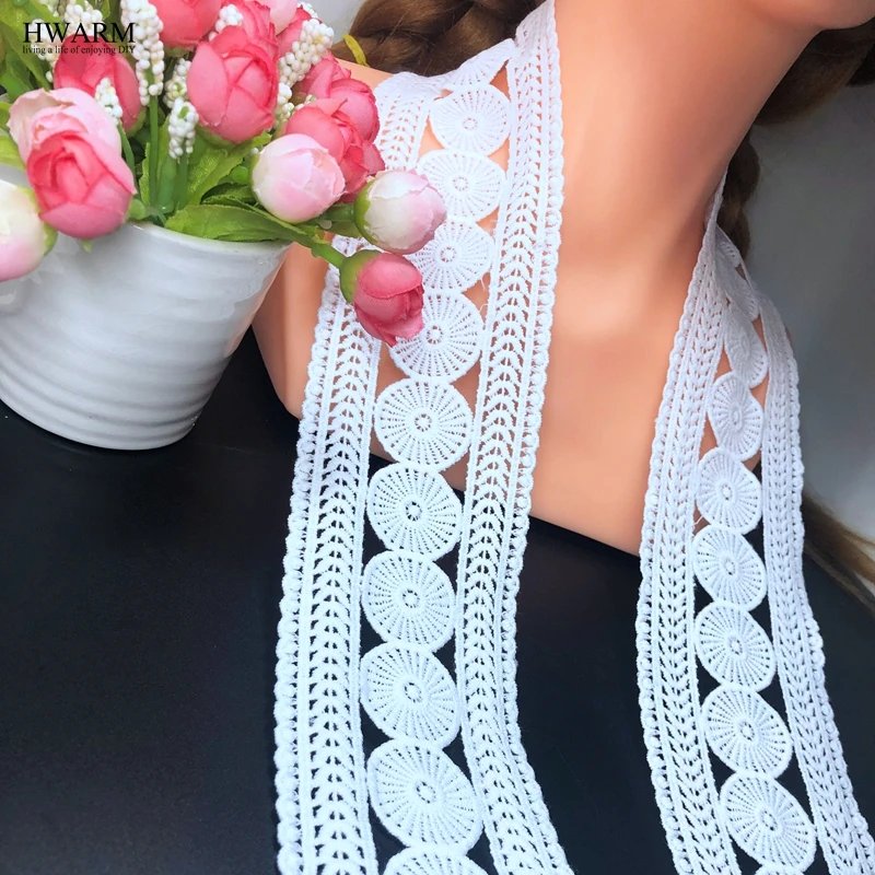 5yard/lot 7.5cm white african lace fabric ribbon trim DIY Small circle wedding clothing sewing accessories hollow water-soluble