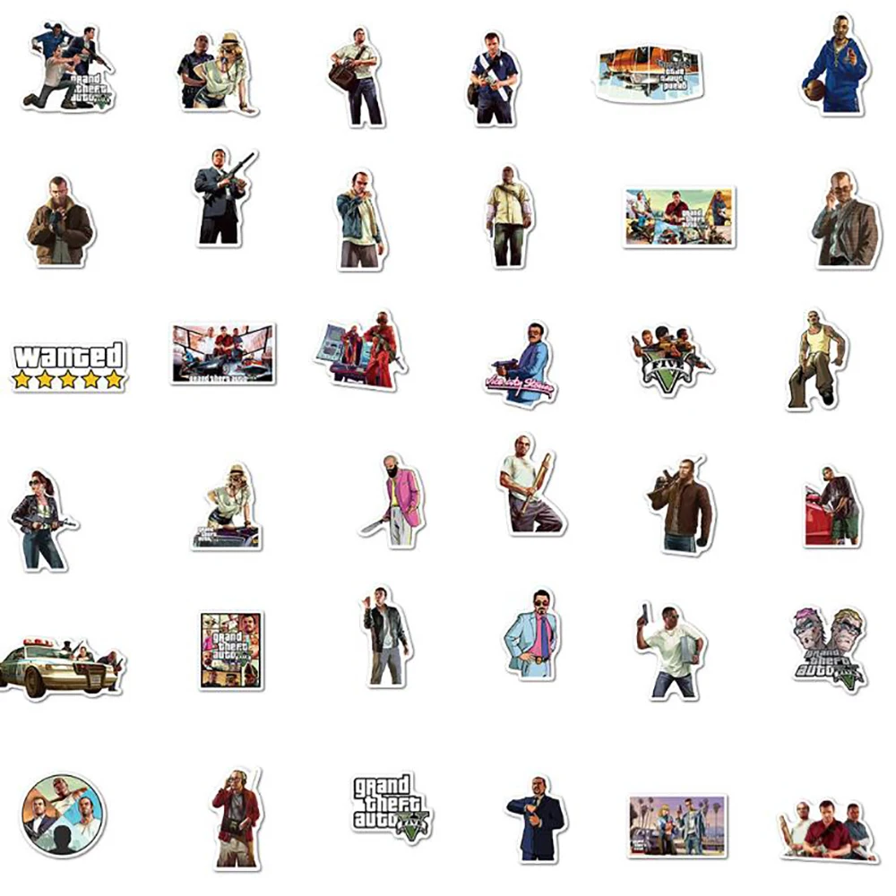 10/30/50PCS Game GTA Stickers Car Bike Travel Luggage Guitar Laptop Fridge DIY Classic Toy Decals Funny for Kids Gift Sticker