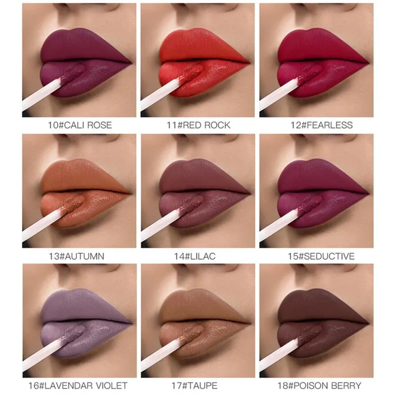 Pudaier Long Lasting Matte Lipsticks Waterproof 18 Color Velvet Liquid Lipstick Nude Red Purple Brown Lips Makeup Matt Lip Gloss