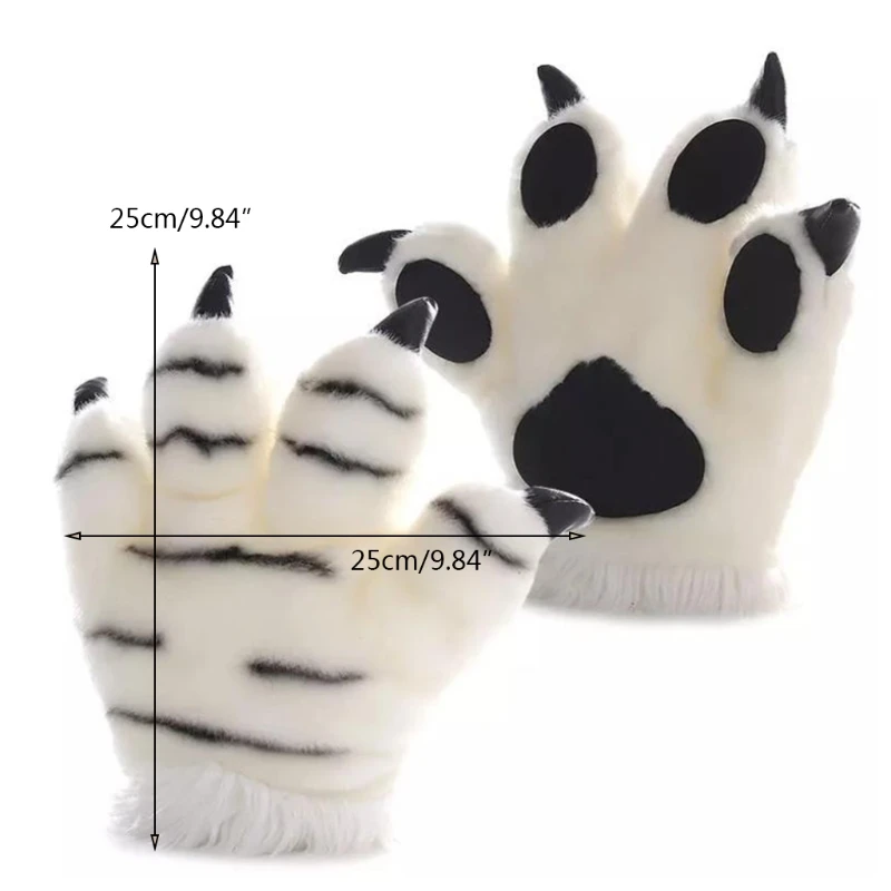 Simulation Paw Plush Gloves Striped Animal Stuffed Padded Hand Warmer Halloween Cosplay Costume Mitten Au17 21