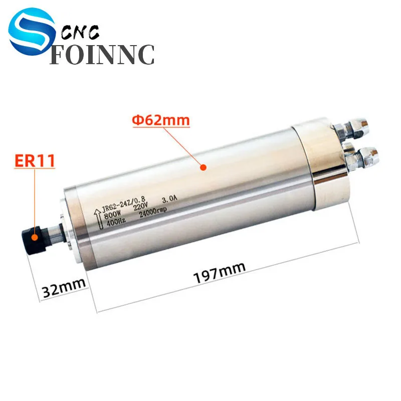 CNC Water Cooling Spindle Motor 62mm 800w ER16 JR62-24Z/0.8 220V 24000 rpm water Cooled Spindle For DIY CNC Milling Machine