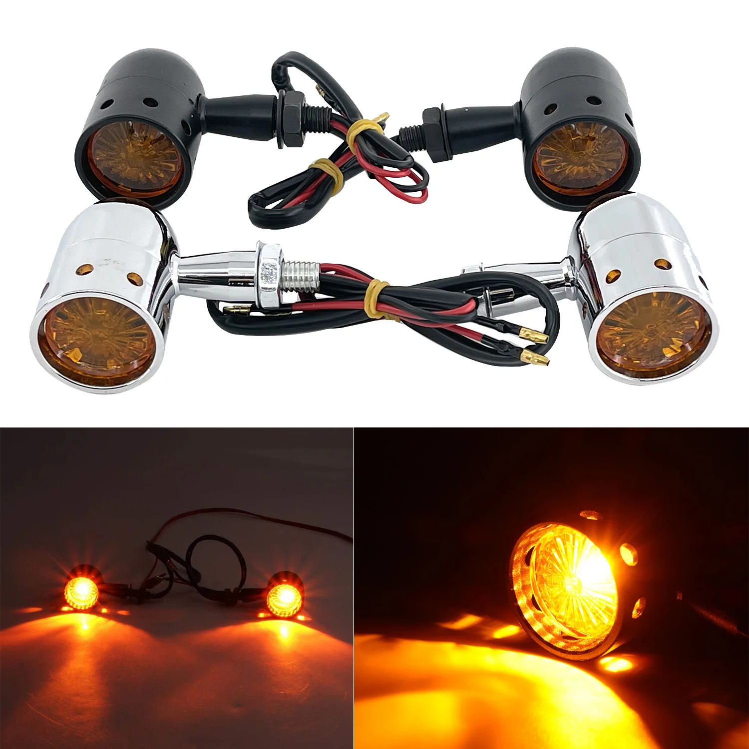 2PCS 10MM Amber Universal Motorcycle Retro LED Turn Signal Blinker Light Indicator For Harley Suzuki Kawasaki Yamaha BMW Scooter