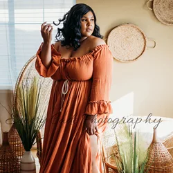 Maxi Long Free Size Photo Shoot Off Shoulder Cotton Robe Maternity Dress Evening Party Costume Women Photography Accessories