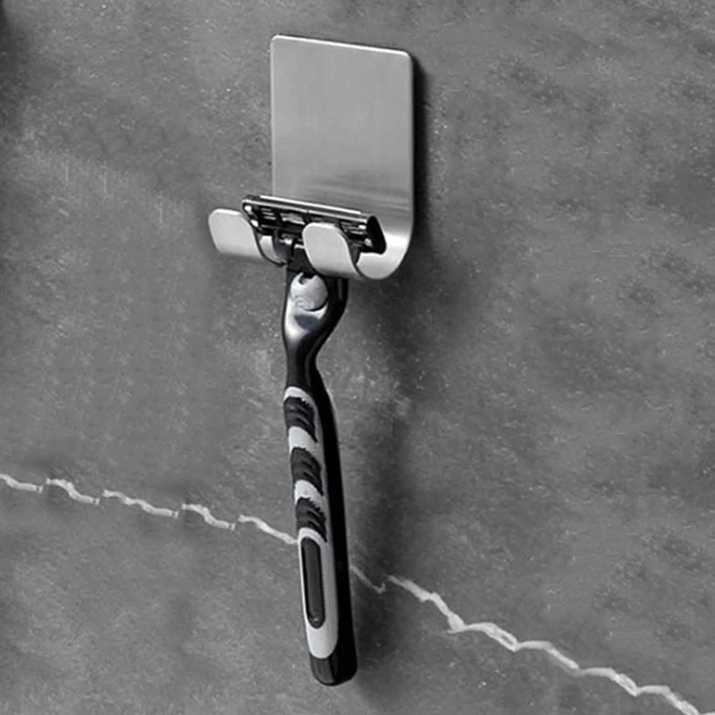 Stainless Steel Razor Holder Wall Hook Self Adhesive Sticky Kitchen Bathroom Key Hanger Storage Waterproof Towel Hanging Rack