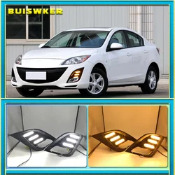 2Pcs DRL For Mazda 3 Mazda3 Axela 2010 2011 2012 2013 Daytime Running Lights fog lamp Yellow turn signal 12V Daylight
