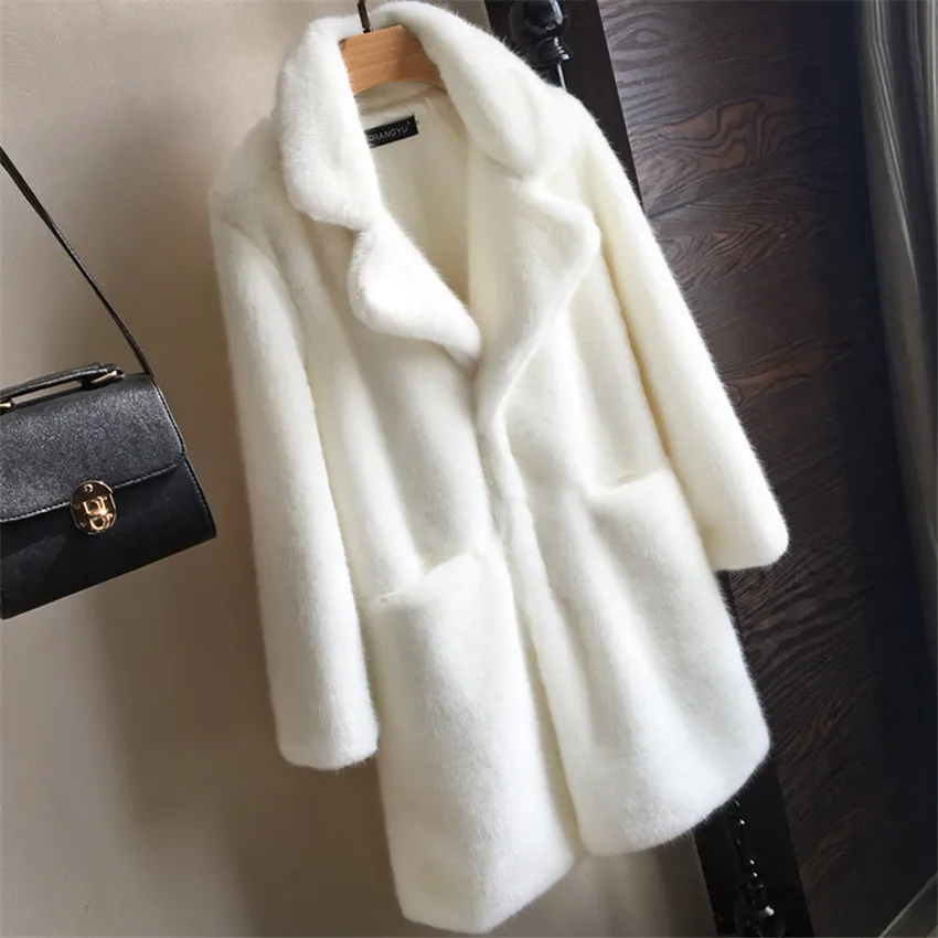 2023 Women Mink Faux Fur Coat Turn Down Collar Winter Warm Fake Fur Lady Coat Casual Jacket меховая куртка халат длинный с мехом