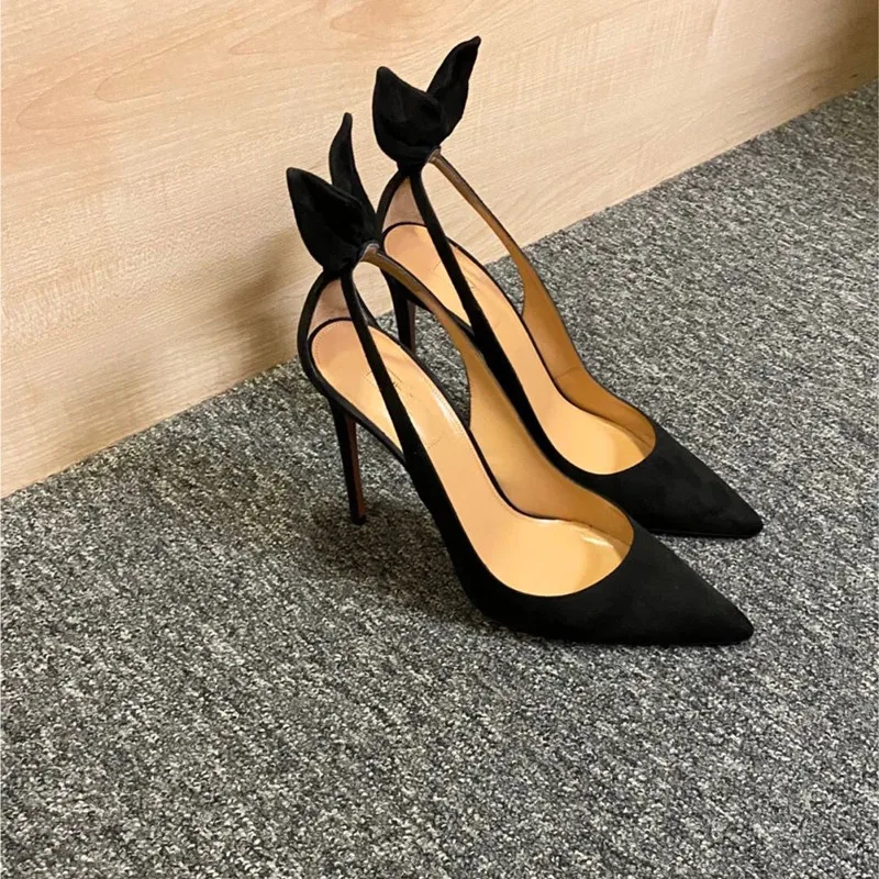 

Sexy pure black high heels elegant fashion pointed stiletto high heels high heels ankle strap buckle black high heels dress shoe